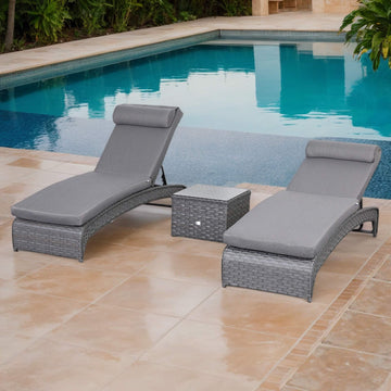 Victoria Range Pair of Sun loungers with Side Table, in Slate Grey Weave and Dark Grey Cushions(#516)